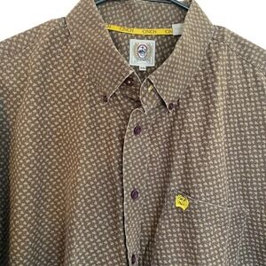 Cinch Mens Long Sleeve Button Down Shirt Brown Floral Print‎ XXL Western Cowboy